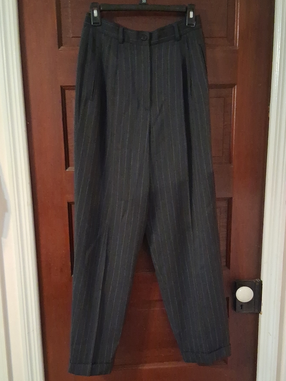 Ann Taylor Charcoal Pinstripe Cuffed Wool Pants